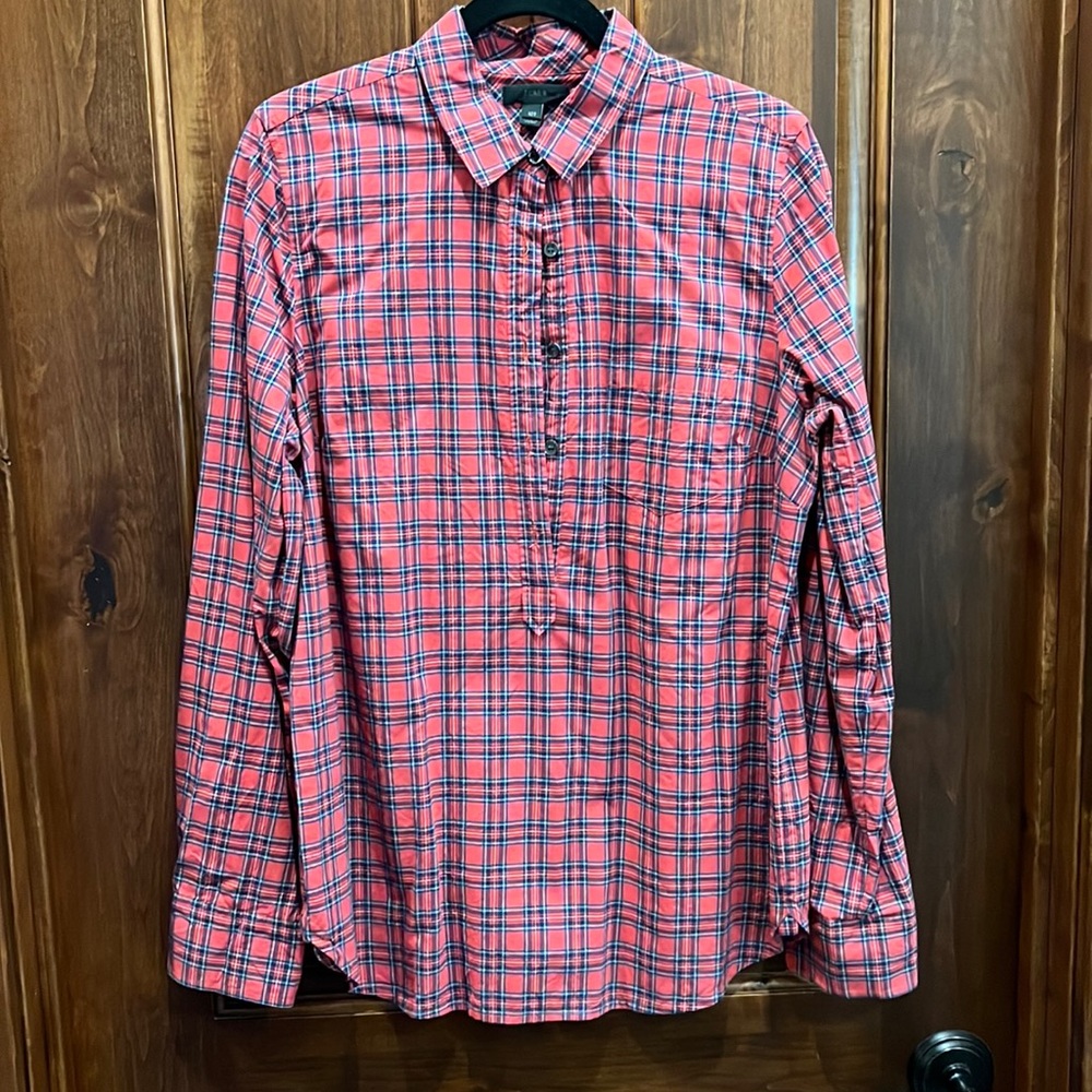 J. Crew 12 Tall Cotton Red Plaid Long-Sleeved Button-up Shirt